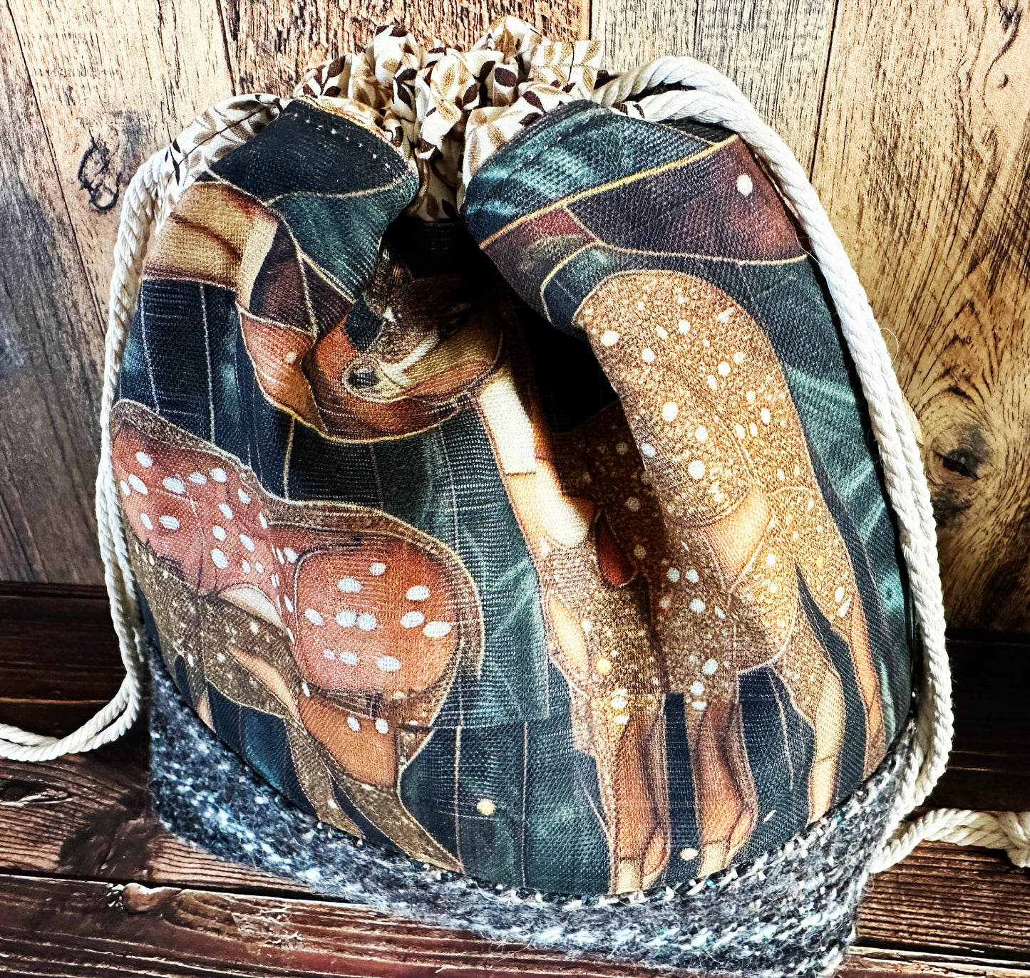 Dappled Deer with Handwoven Wool Medium Project Bag