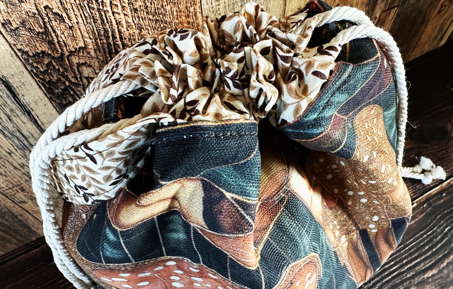 Dappled Deer with Handwoven Wool Medium Project Bag