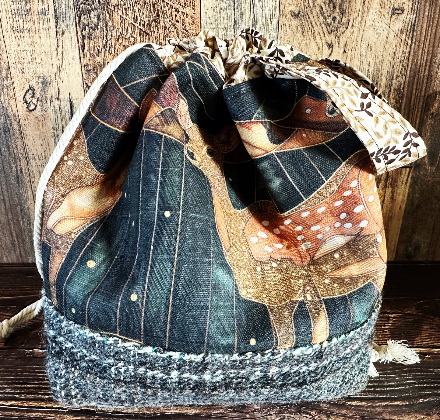 Dappled Deer with Handwoven Wool Medium Project Bag