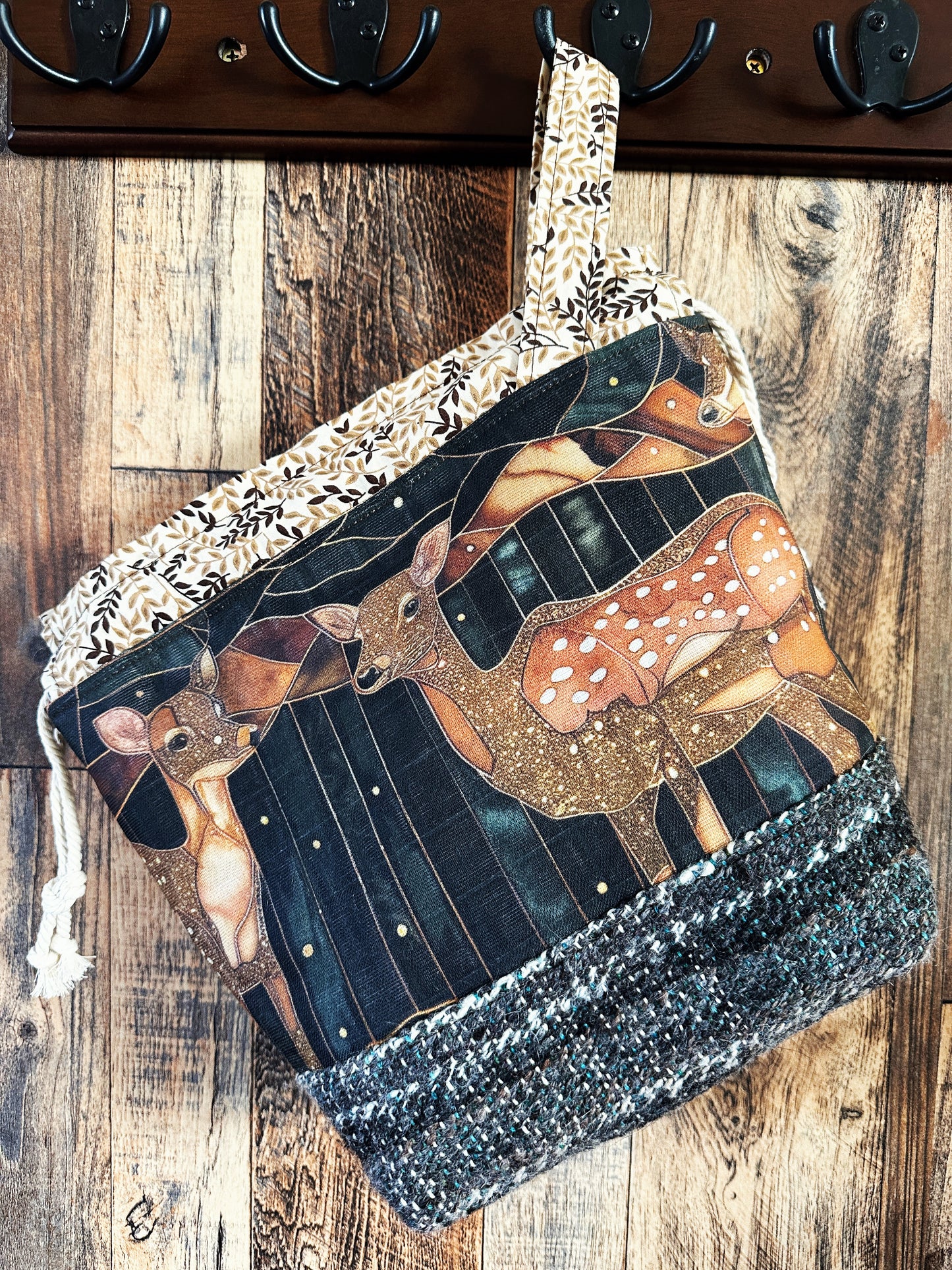 Dappled Deer with Handwoven Wool Medium Project Bag