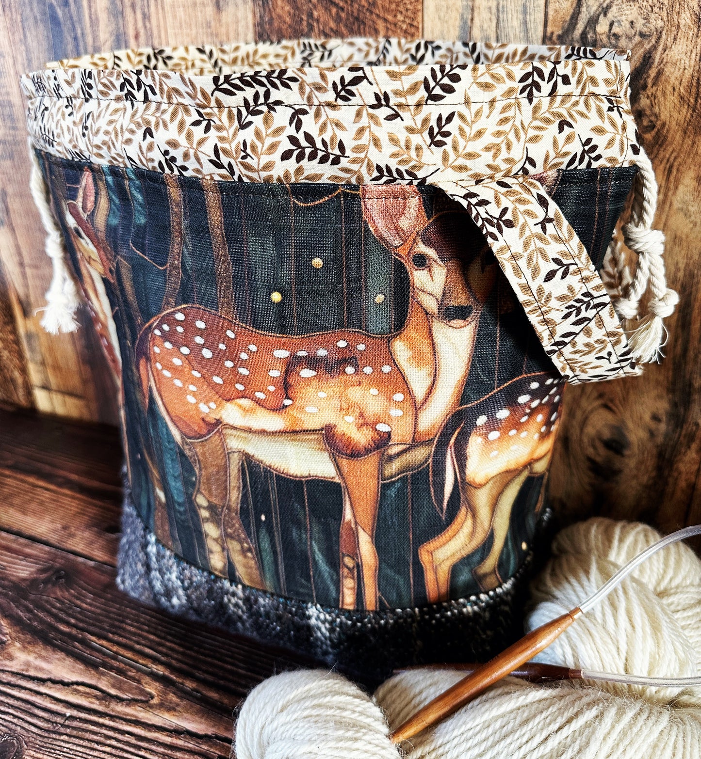Dappled Deer & Woven Wool Large Project Bag