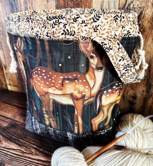 Dappled Deer & Woven Wool Large Project Bag