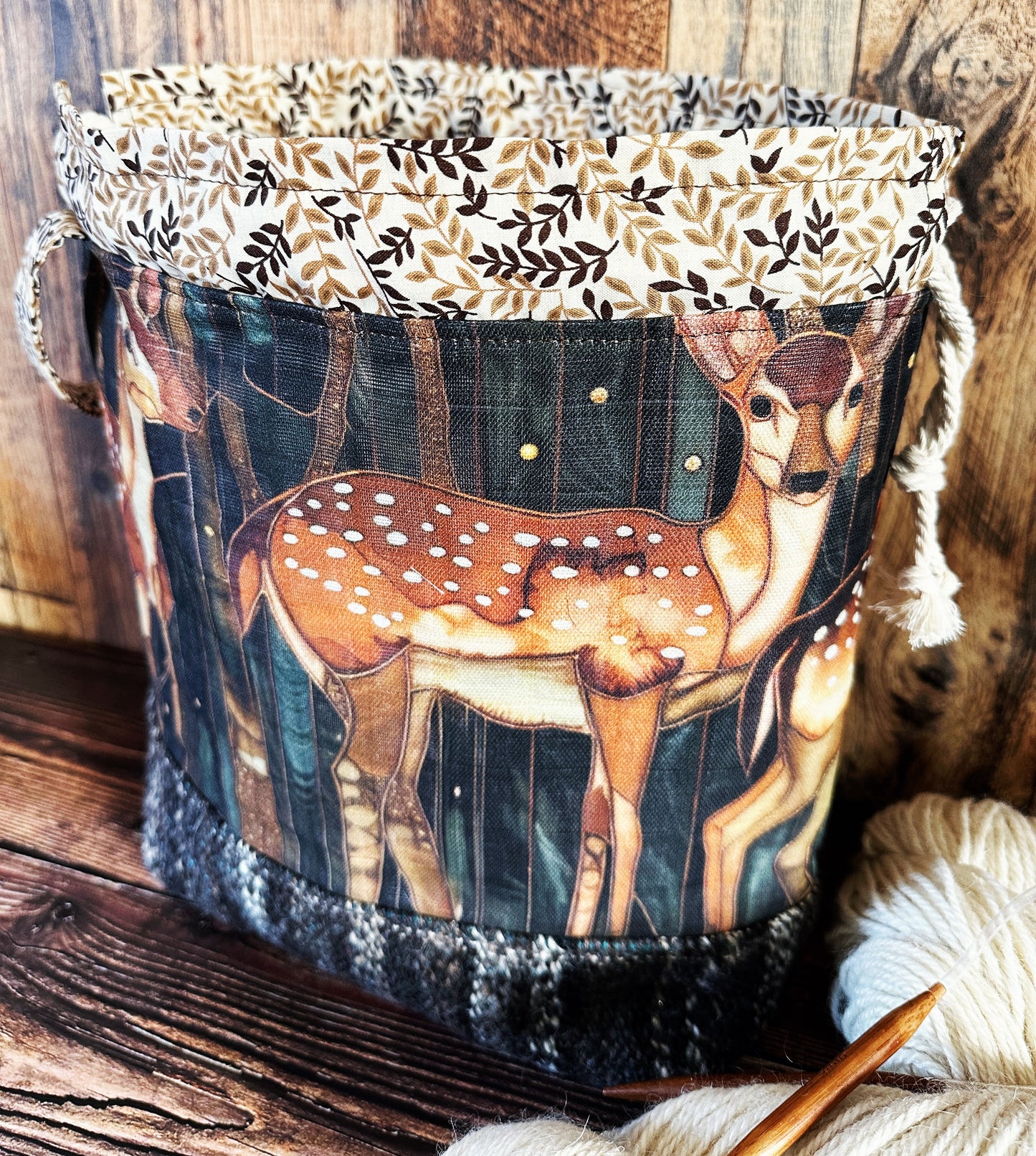 Dappled Deer & Woven Wool Large Project Bag