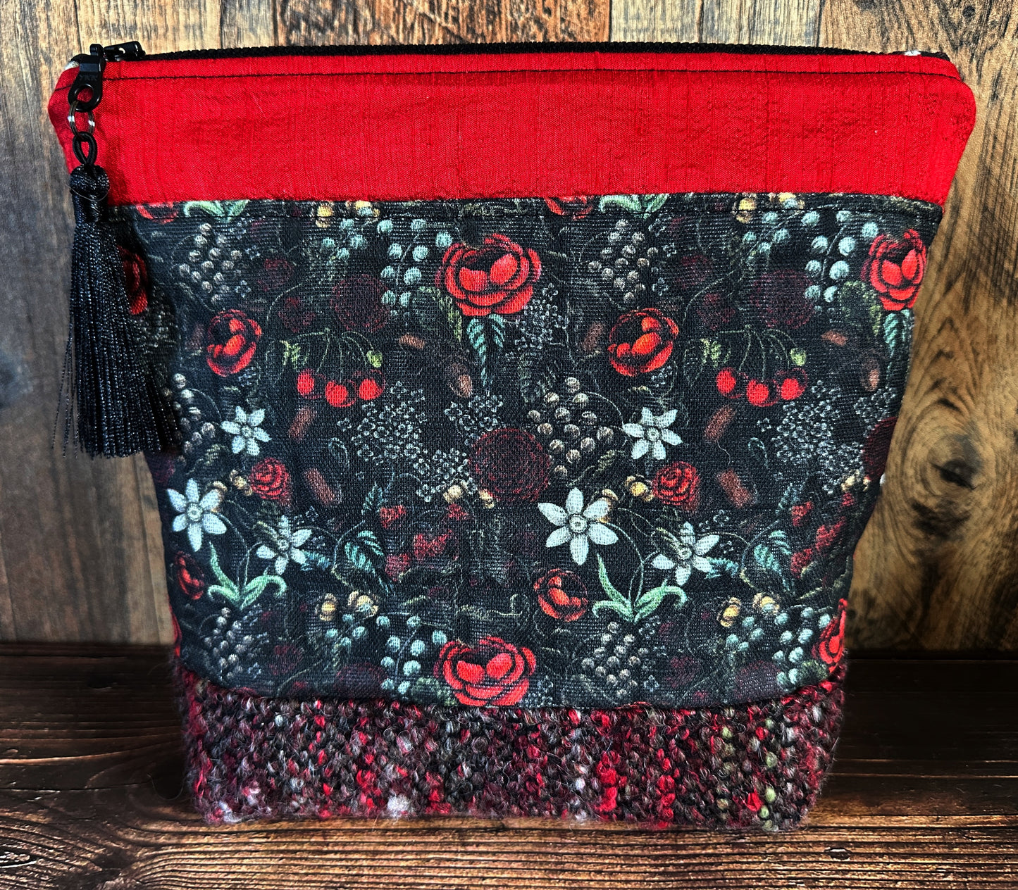 Swamp Rose and Woven Wool Cosmetic or Zipper Bag