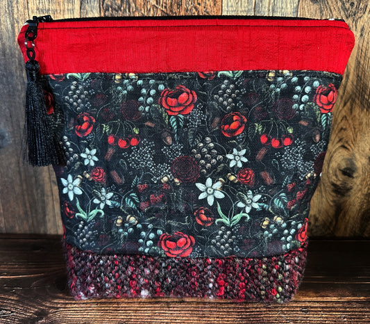 Swamp Rose and Woven Wool Cosmetic or Zipper Bag