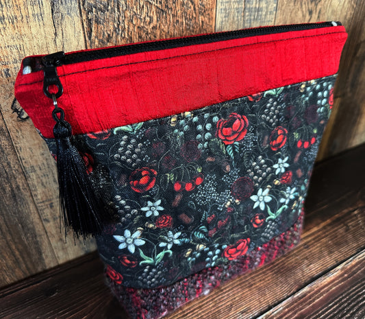 Swamp Rose and Woven Wool Cosmetic or Zipper Bag