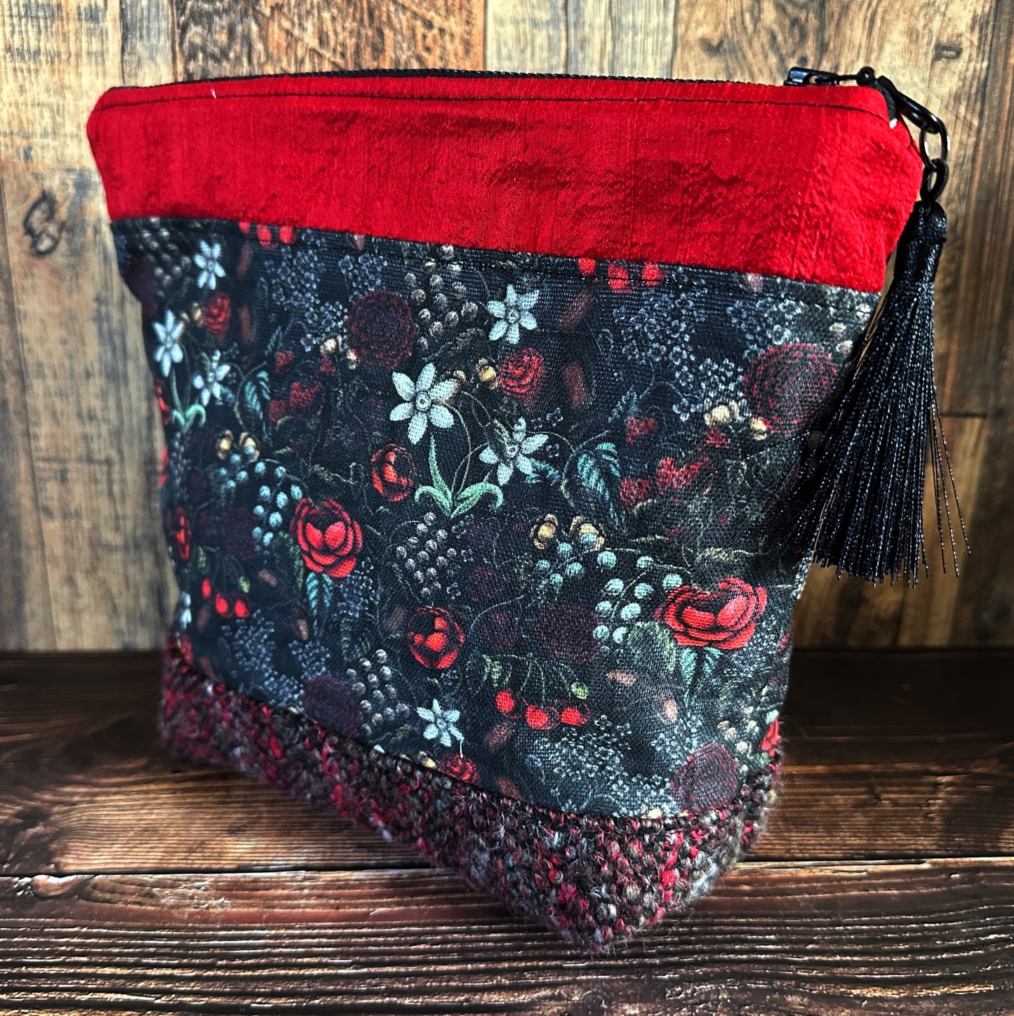 Swamp Rose and Woven Wool Cosmetic or Zipper Bag