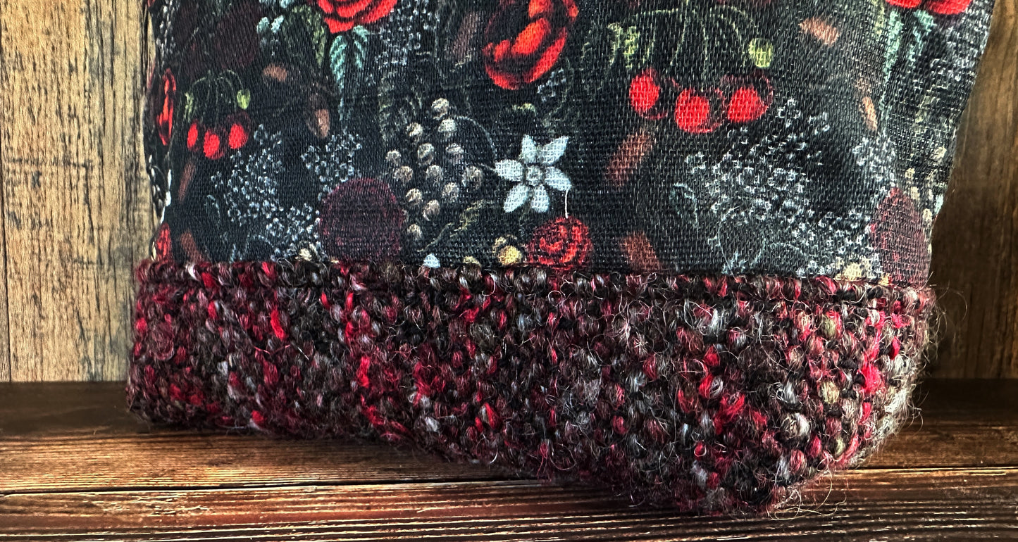 Swamp Rose and Woven Wool Cosmetic or Zipper Bag