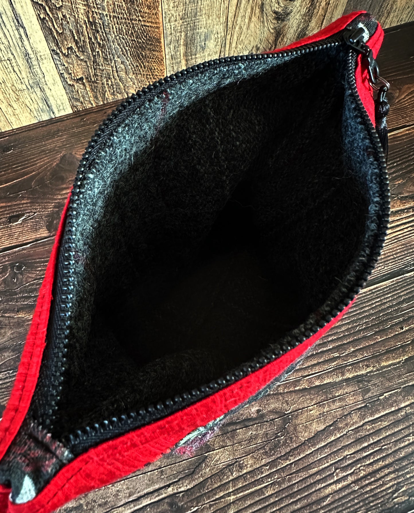 Swamp Rose and Woven Wool Cosmetic or Zipper Bag