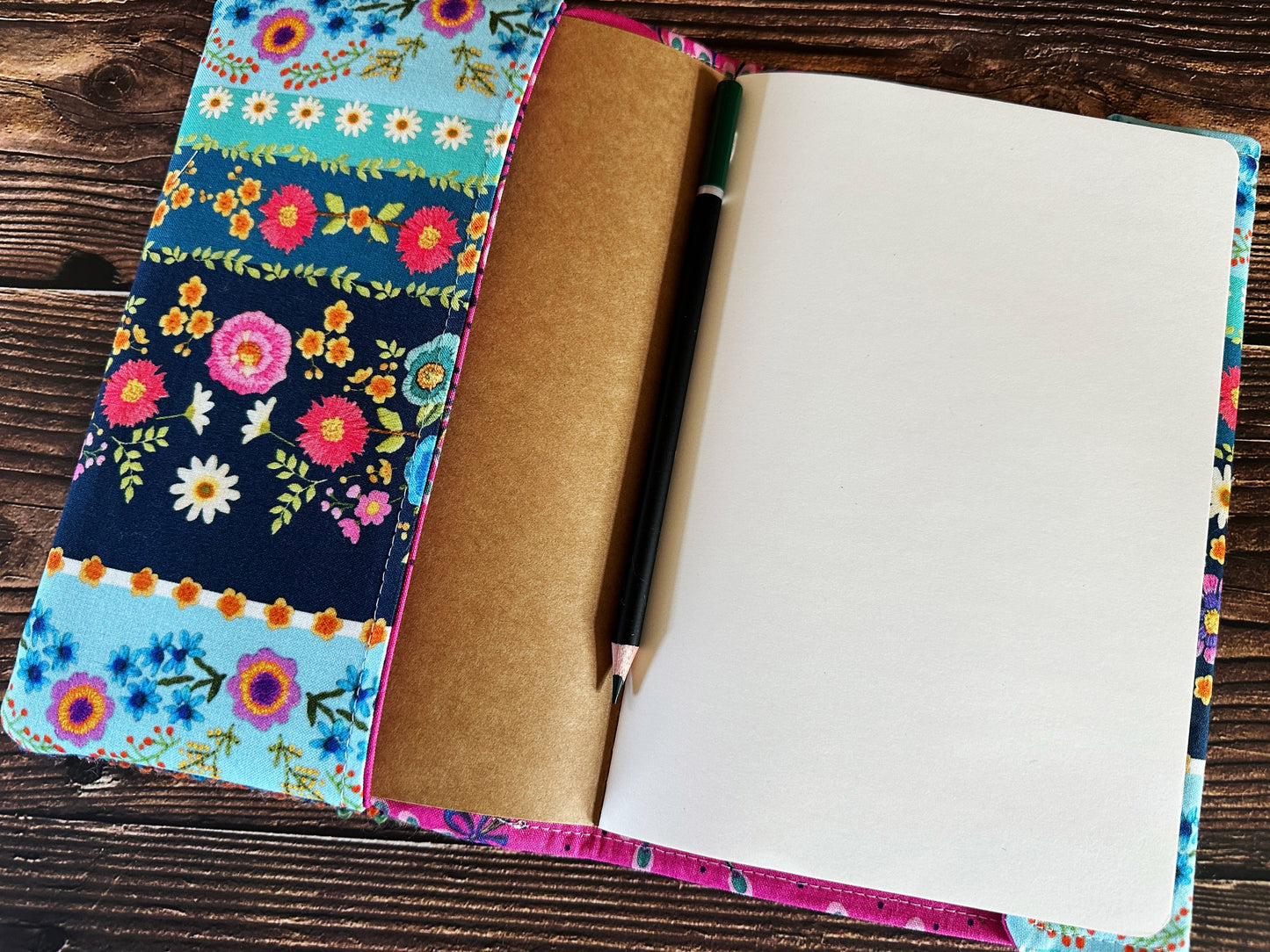 Flower Garden with Handwoven Wool Adjustable A5 Journal Cover