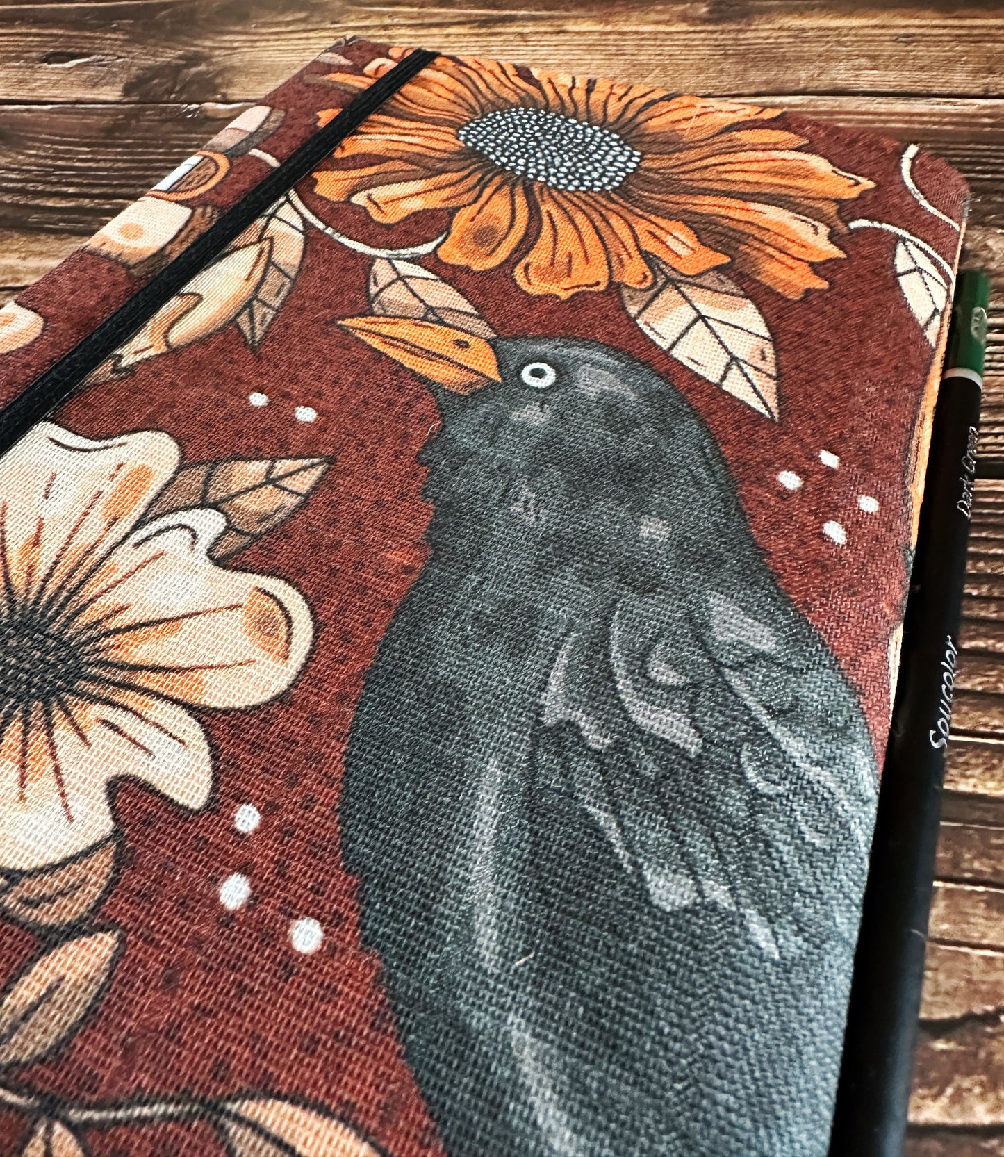 Reading Raven with Handwoven Wool Adjustable A5 Journal Cover