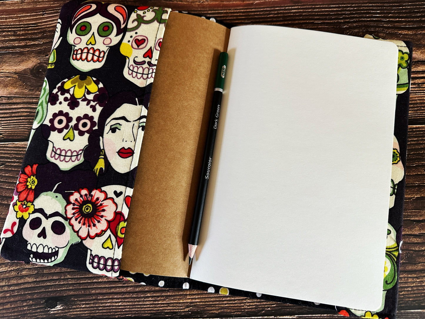 Frida and Calaveras with Handwoven Wool Adjustable A5 Journal Cover