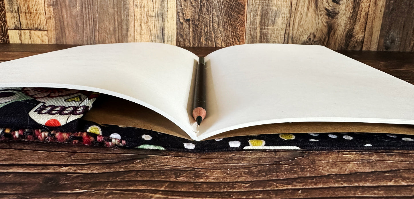 Frida and Calaveras with Handwoven Wool Adjustable A5 Journal Cover