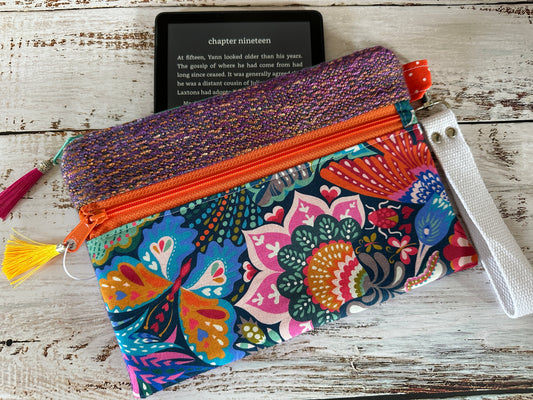 Floral Paradise Double Zipper Clutch~ Perfect for E-Readers