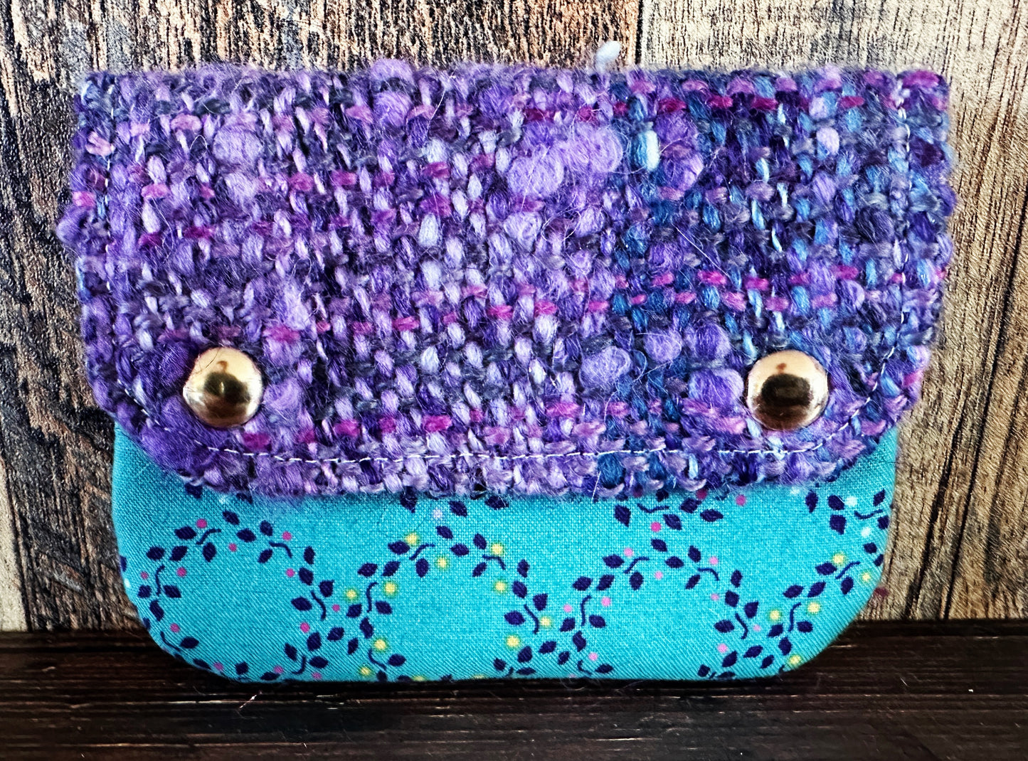 Botanical Wreaths & Purple Woven Wool Simple Card Wallet