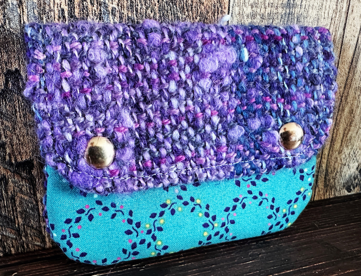 Botanical Wreaths & Purple Woven Wool Simple Card Wallet