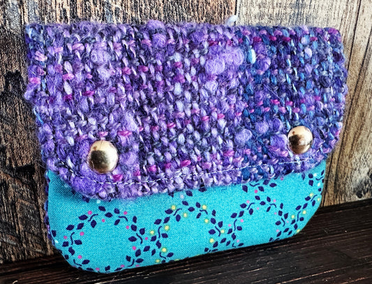 Botanical Wreaths & Purple Woven Wool Simple Card Wallet
