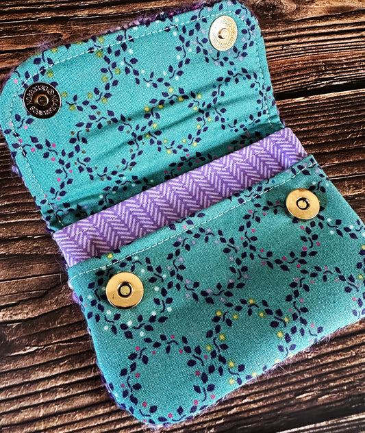 Botanical Wreaths & Purple Woven Wool Simple Card Wallet