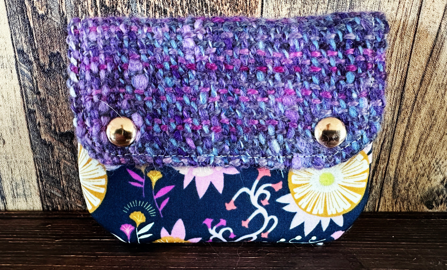 Cottage Garden & Purple Woven Wool Simple Card Wallet