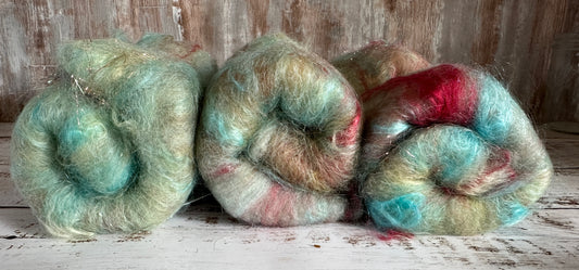 Mohair, Rambouillet Wool, Bamboo, and Firestar Art Batt for Spinning or Felting ~ Ambrosia