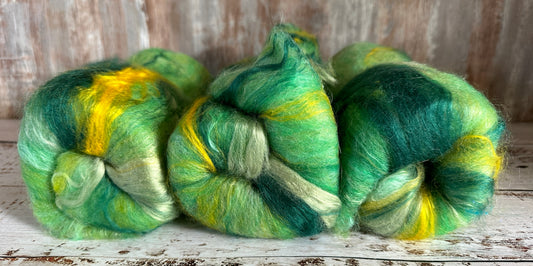 Mohair, Merino Wool, Bamboo, Art Batt for Spinning or Felting ~ Sour Apple