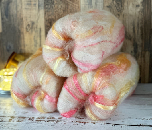 Alpaca, BFL Wool, and Silk Art Batt for Spinning or Felting