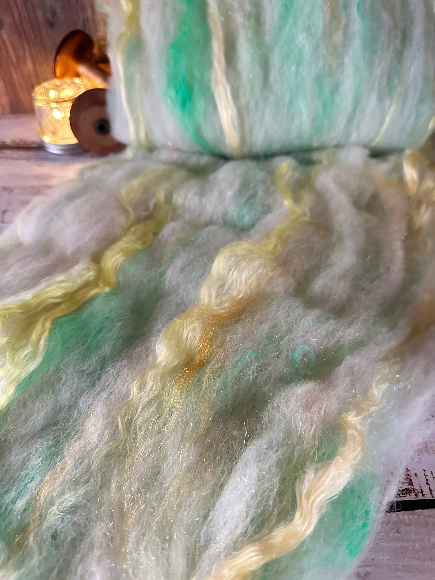 Alpaca, Cashgora, and Silk Art Batt for Spinning or Felting