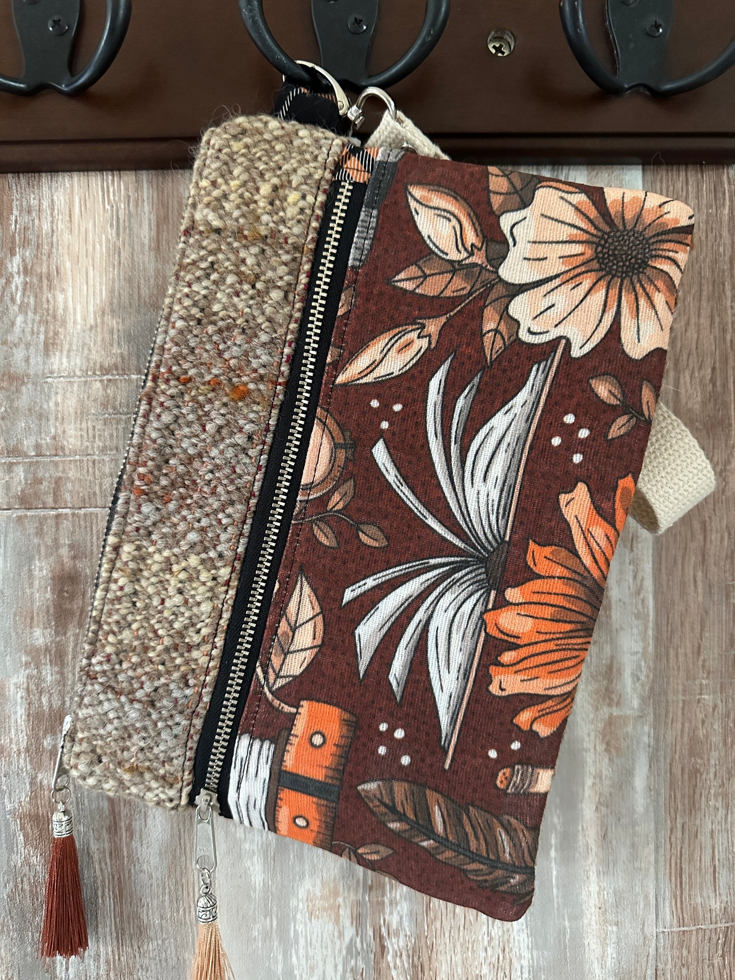 Literary Harvest Double Zipper Clutch~ Perfect for E-Readers