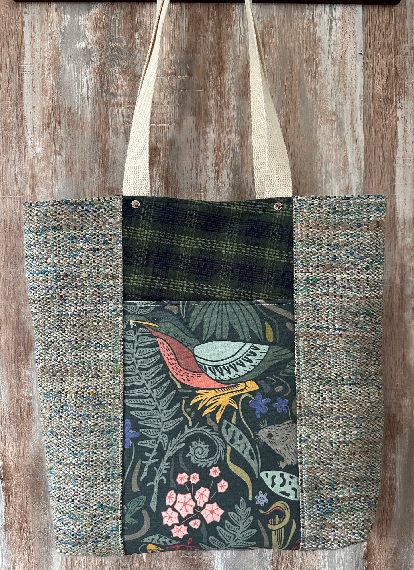 Little Green Heron Double Pocket Large Tote Bag