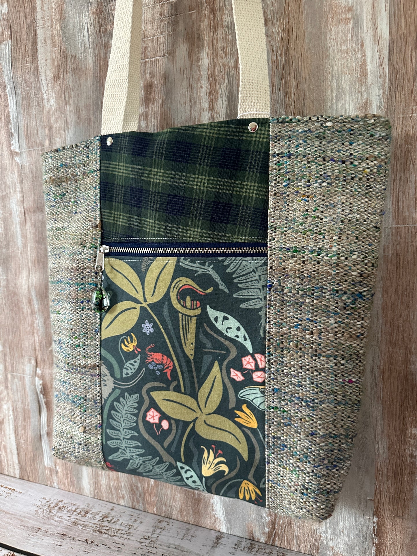 Little Green Heron Double Pocket Large Tote Bag