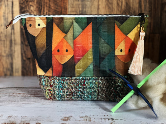 Abstract Foxes & Woven Wool Small Open Wide Bag