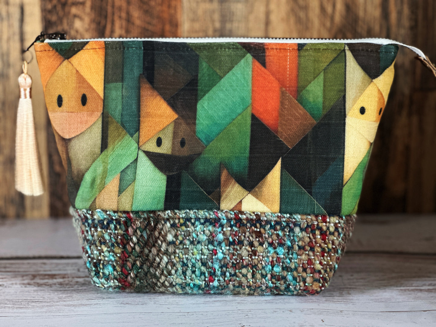 Abstract Foxes & Woven Wool Small Open Wide Bag