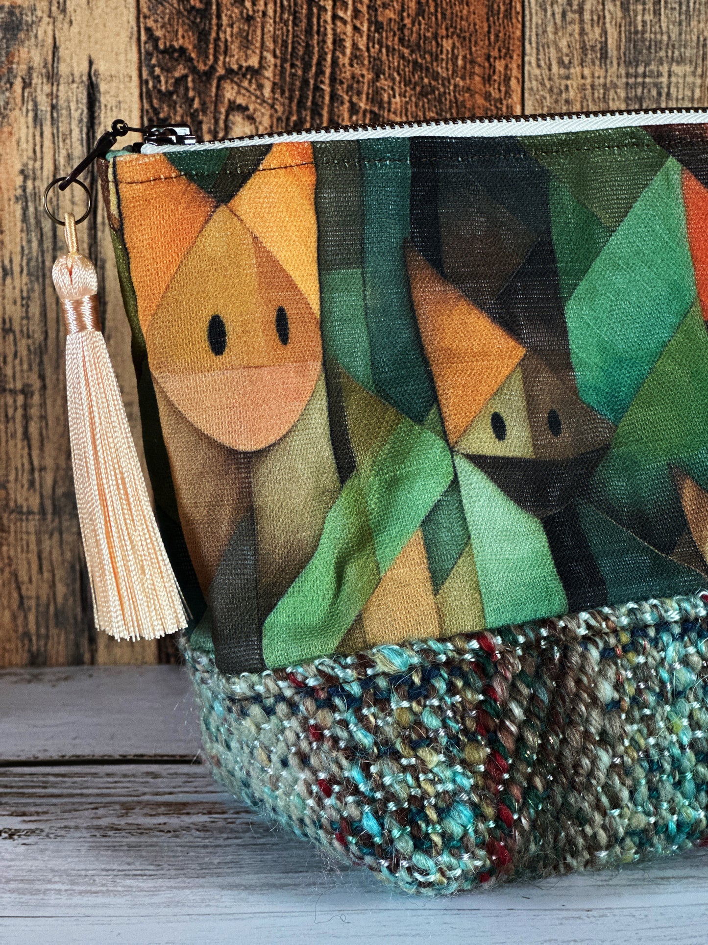 Abstract Foxes & Woven Wool Small Open Wide Bag