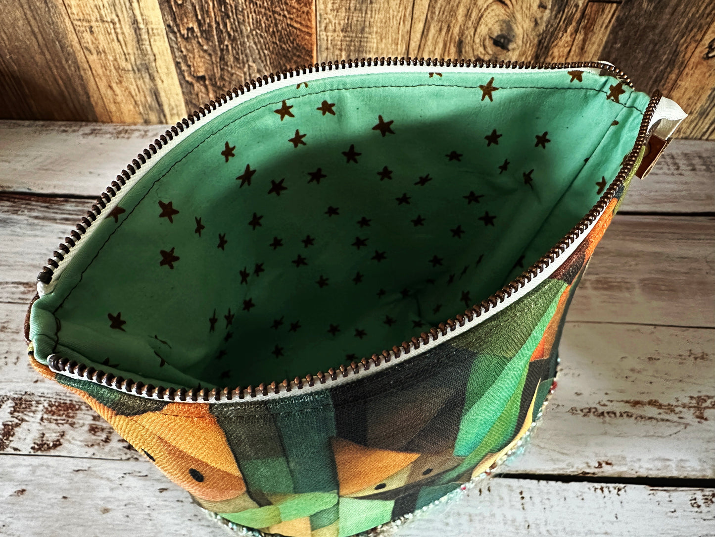 Abstract Foxes & Woven Wool Small Open Wide Bag