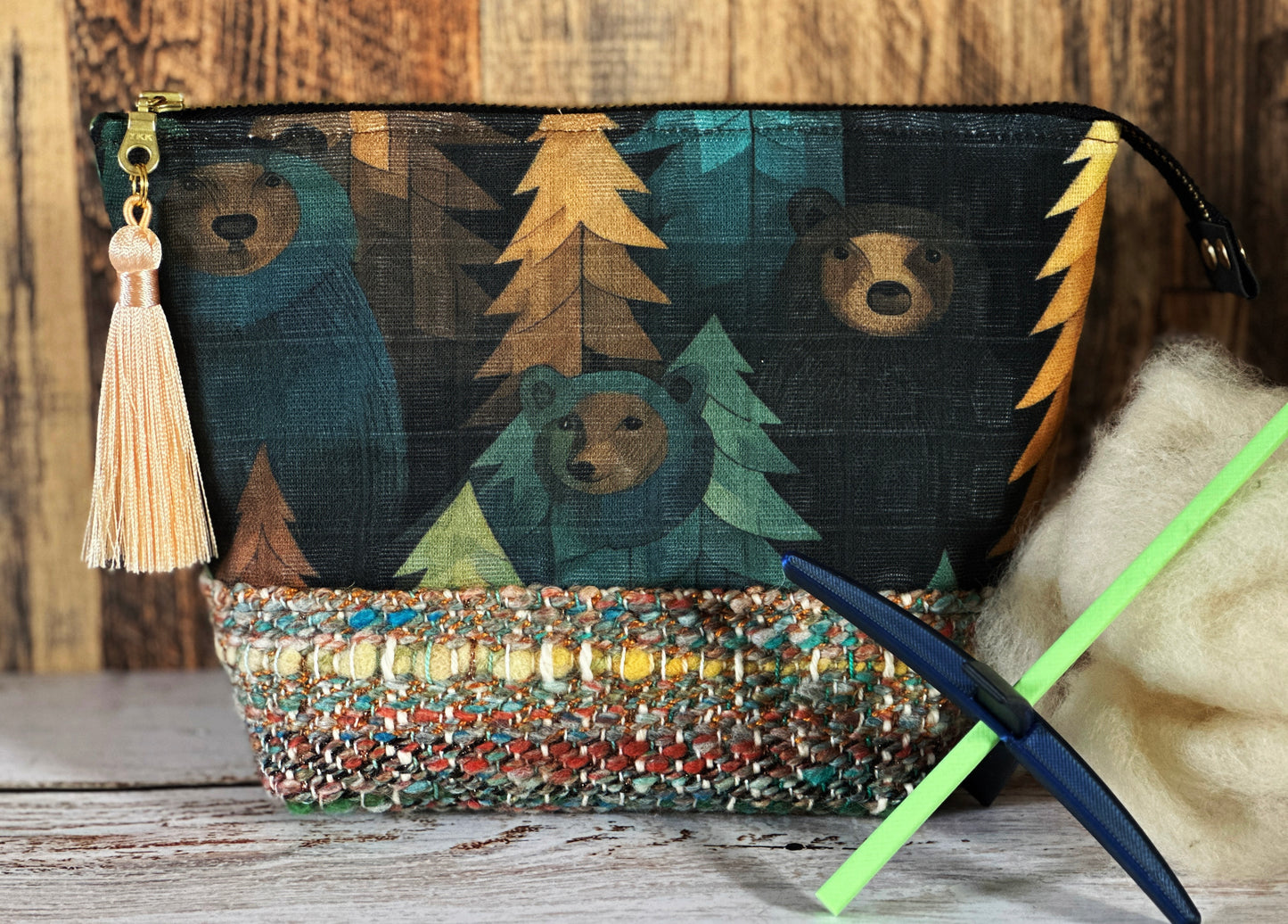 Bears in the Woods & Woven Wool Small Open Wide Bag