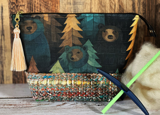 Bears in the Woods & Woven Wool Small Open Wide Bag