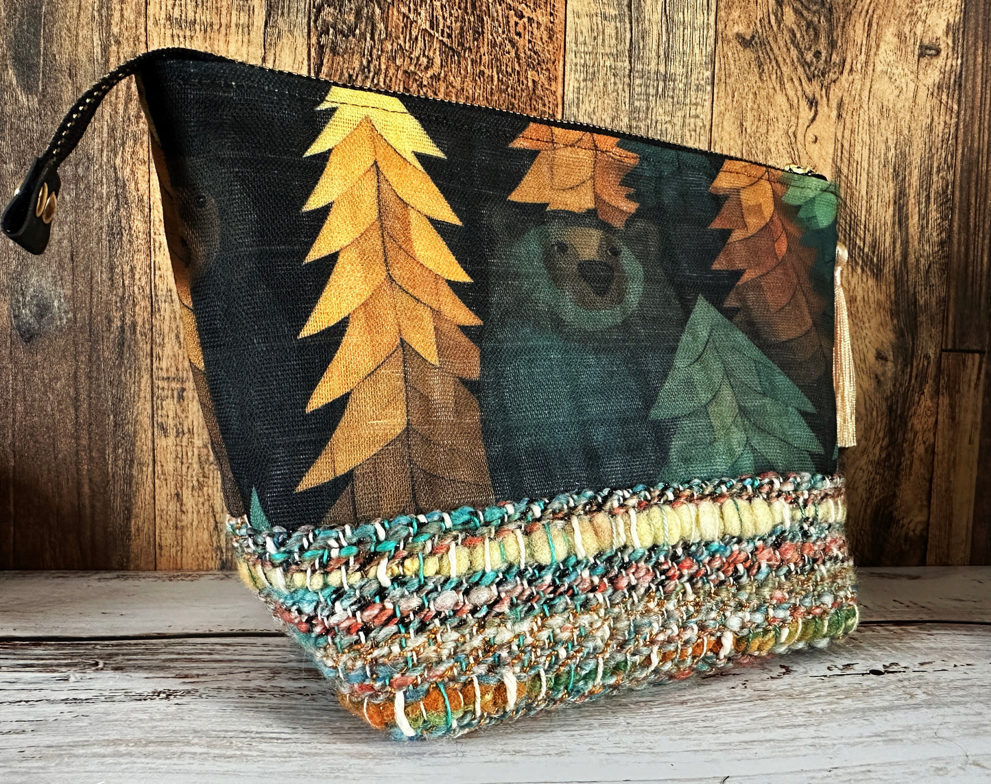 Bears in the Woods & Woven Wool Small Open Wide Bag