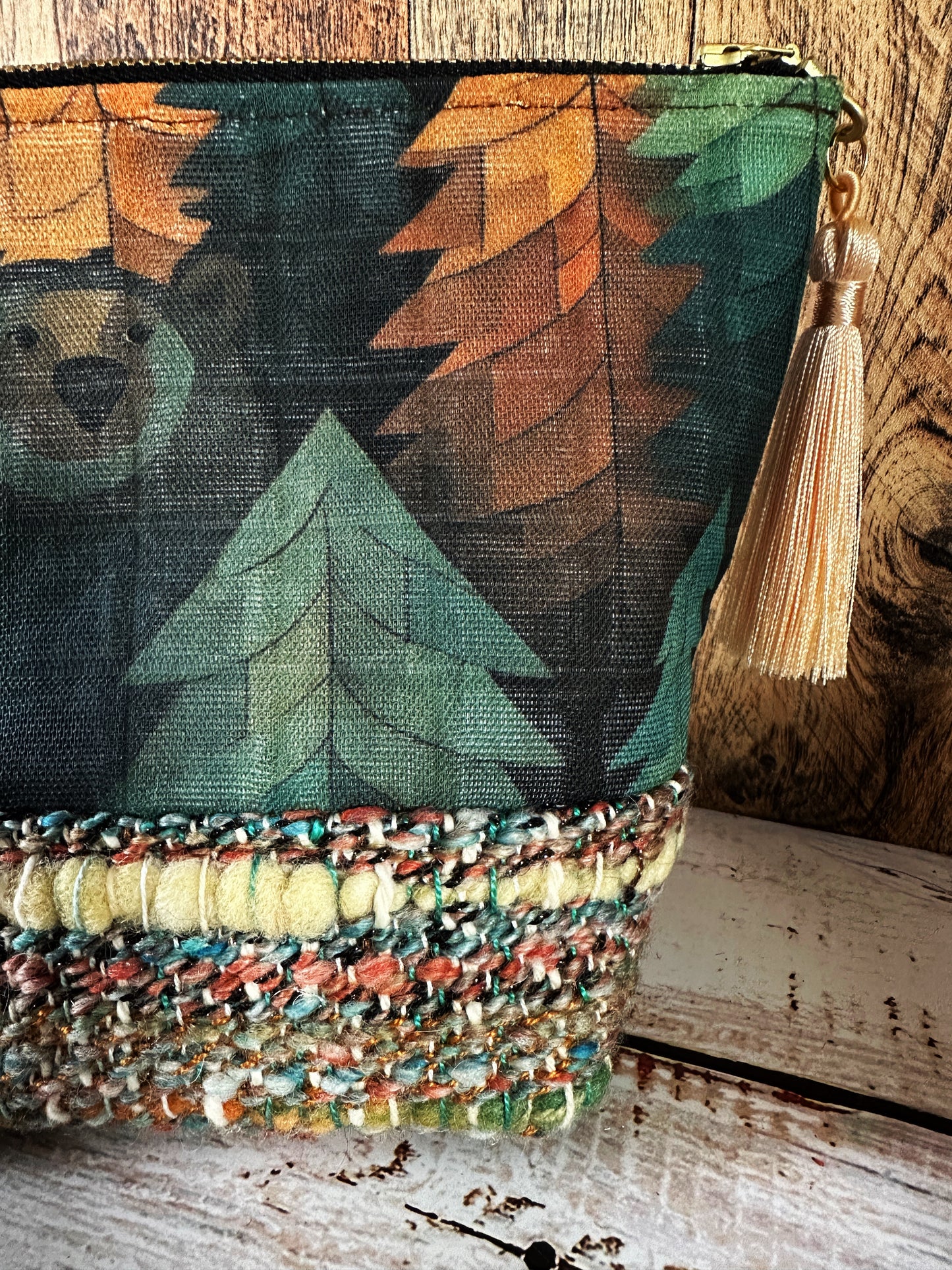 Bears in the Woods & Woven Wool Small Open Wide Bag