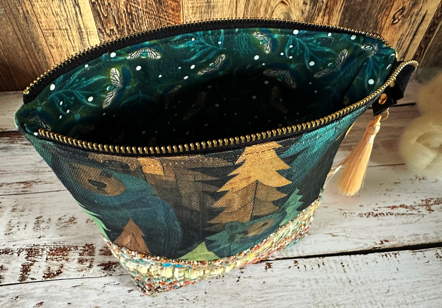 Bears in the Woods & Woven Wool Small Open Wide Bag
