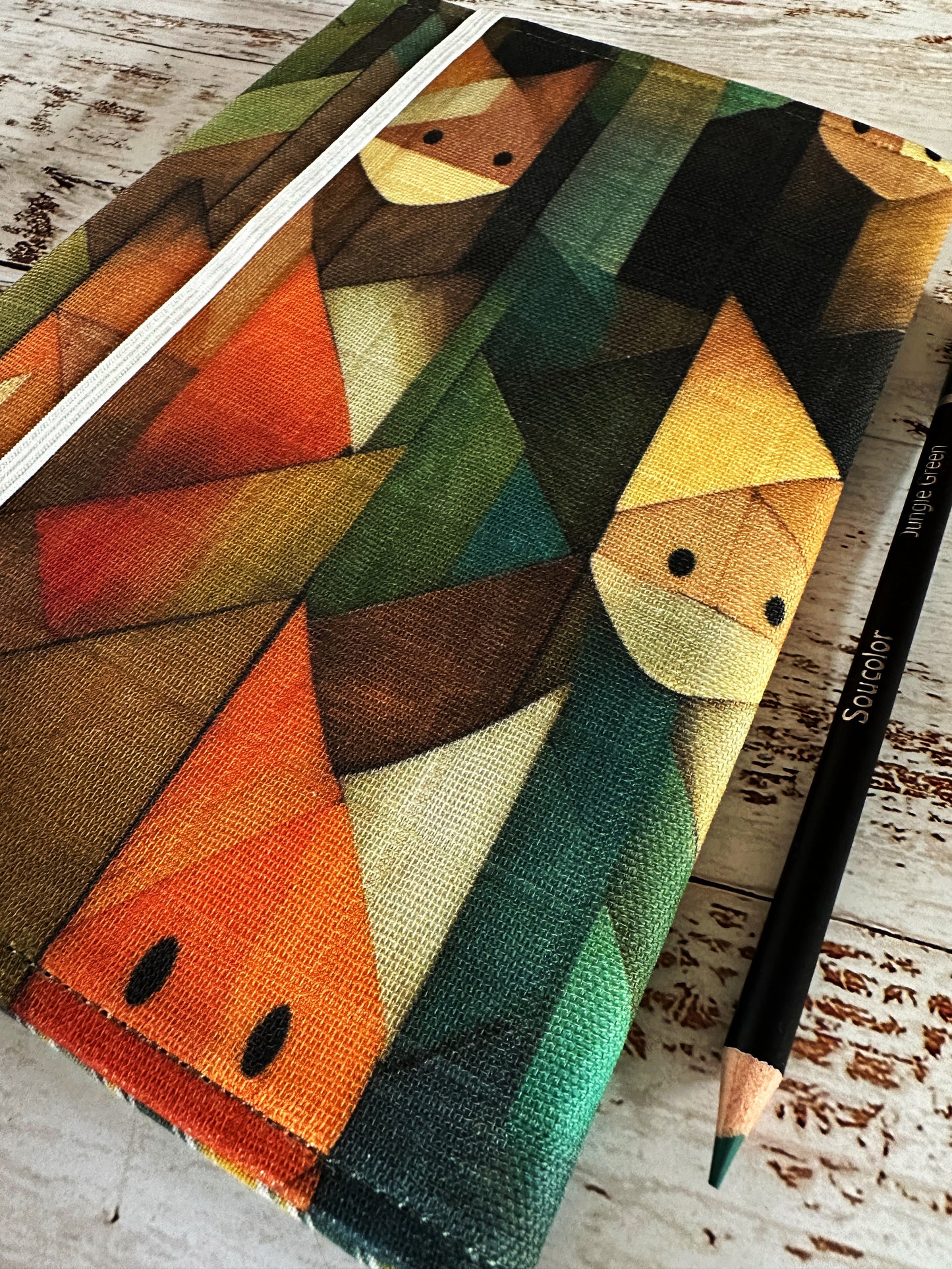 Abstract Foxes with Handwoven Wool Adjustable A5 Journal Cover