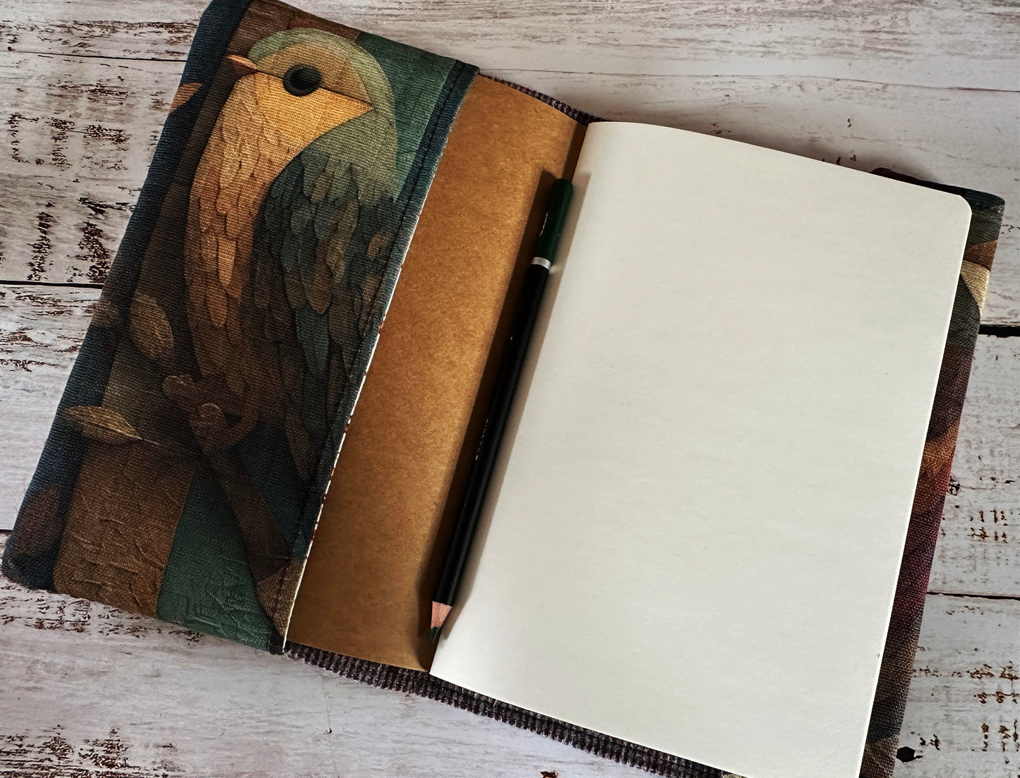 Songbirds with Handwoven Wool Adjustable A5 Journal Cover