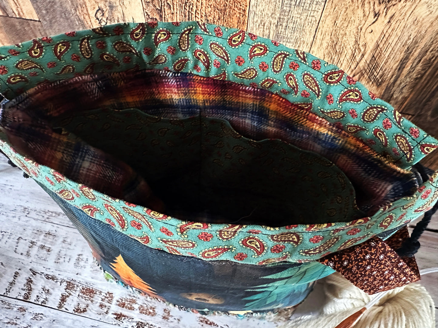 Bears in the Woods with Handwoven Wool Medium Project Bag