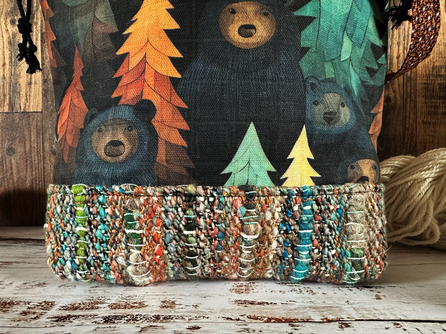Bears in the Woods with Handwoven Wool Medium Project Bag