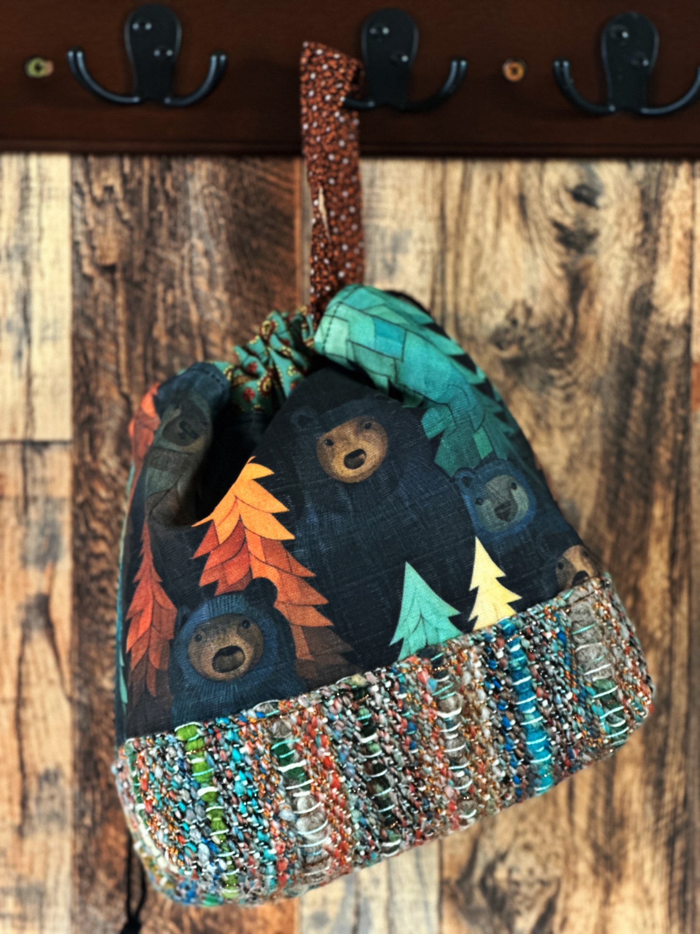 Bears in the Woods with Handwoven Wool Medium Project Bag