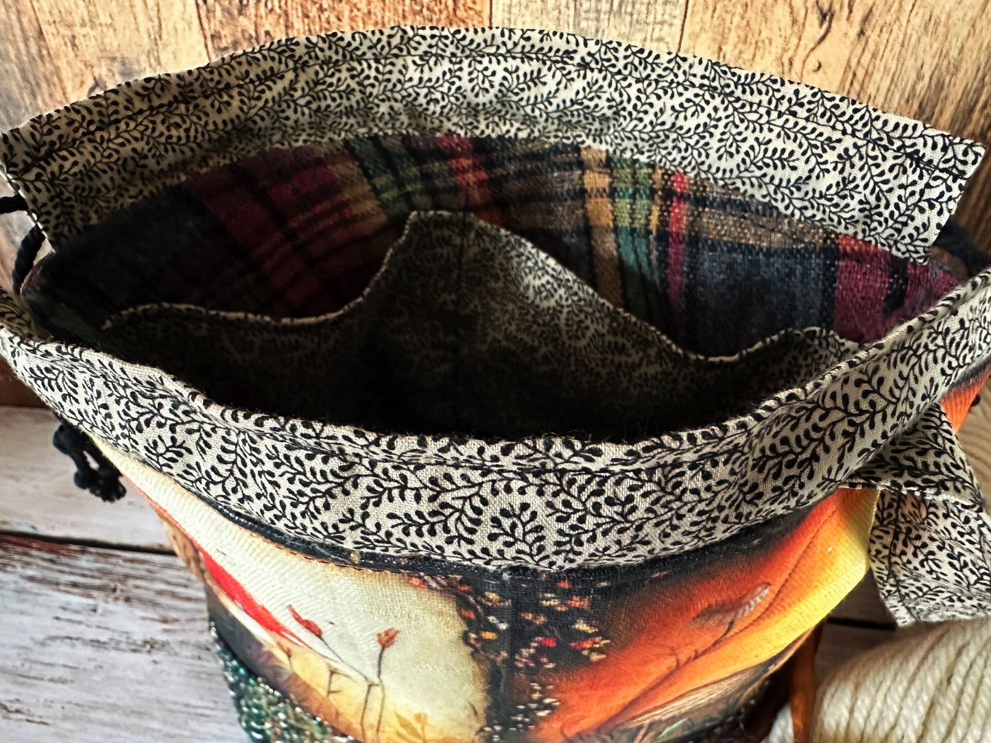 Toadstool Mushrooms with Handwoven Wool Small Project Bag