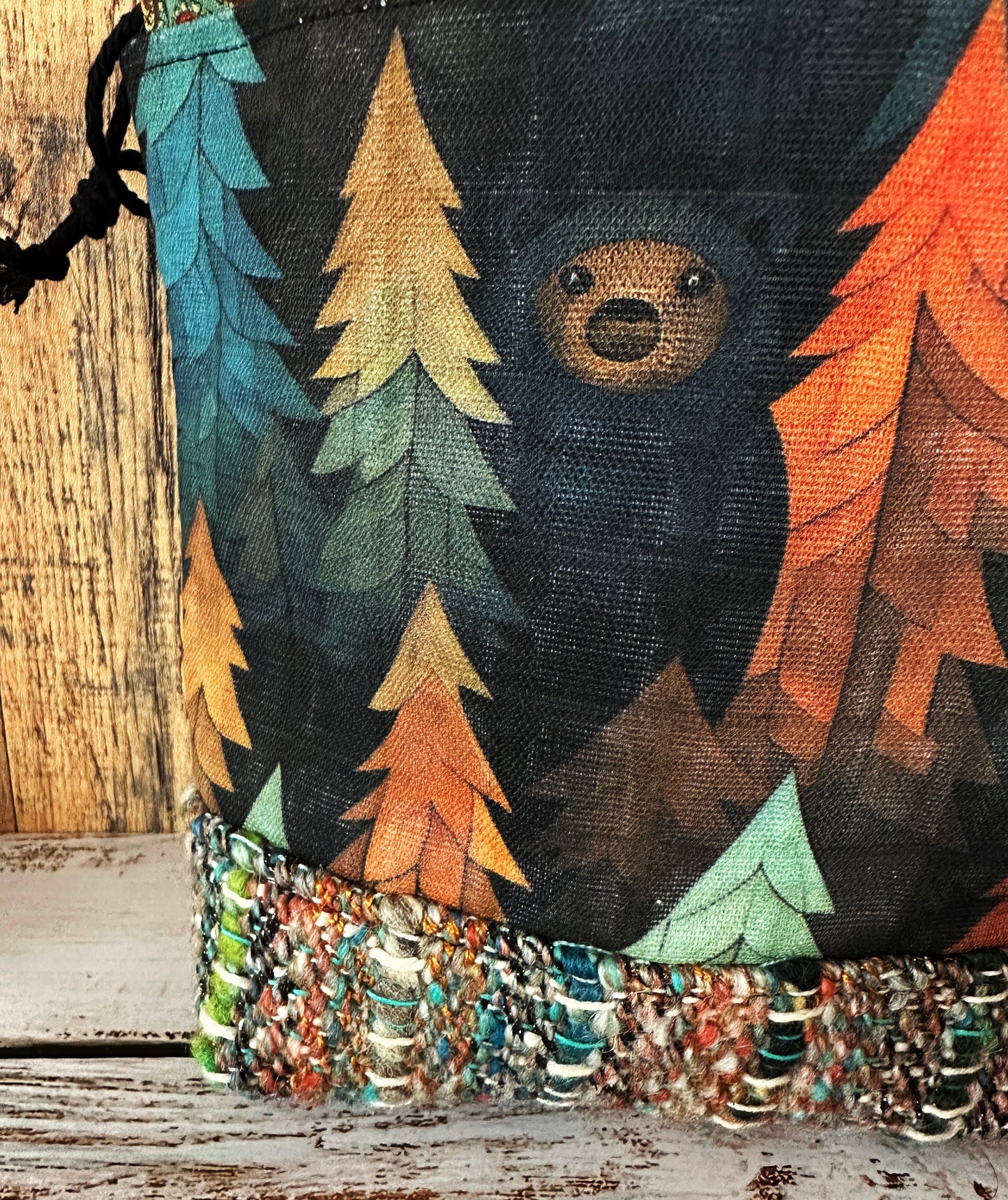 Bears in the Woods with Handwoven Wool Small Project Bag