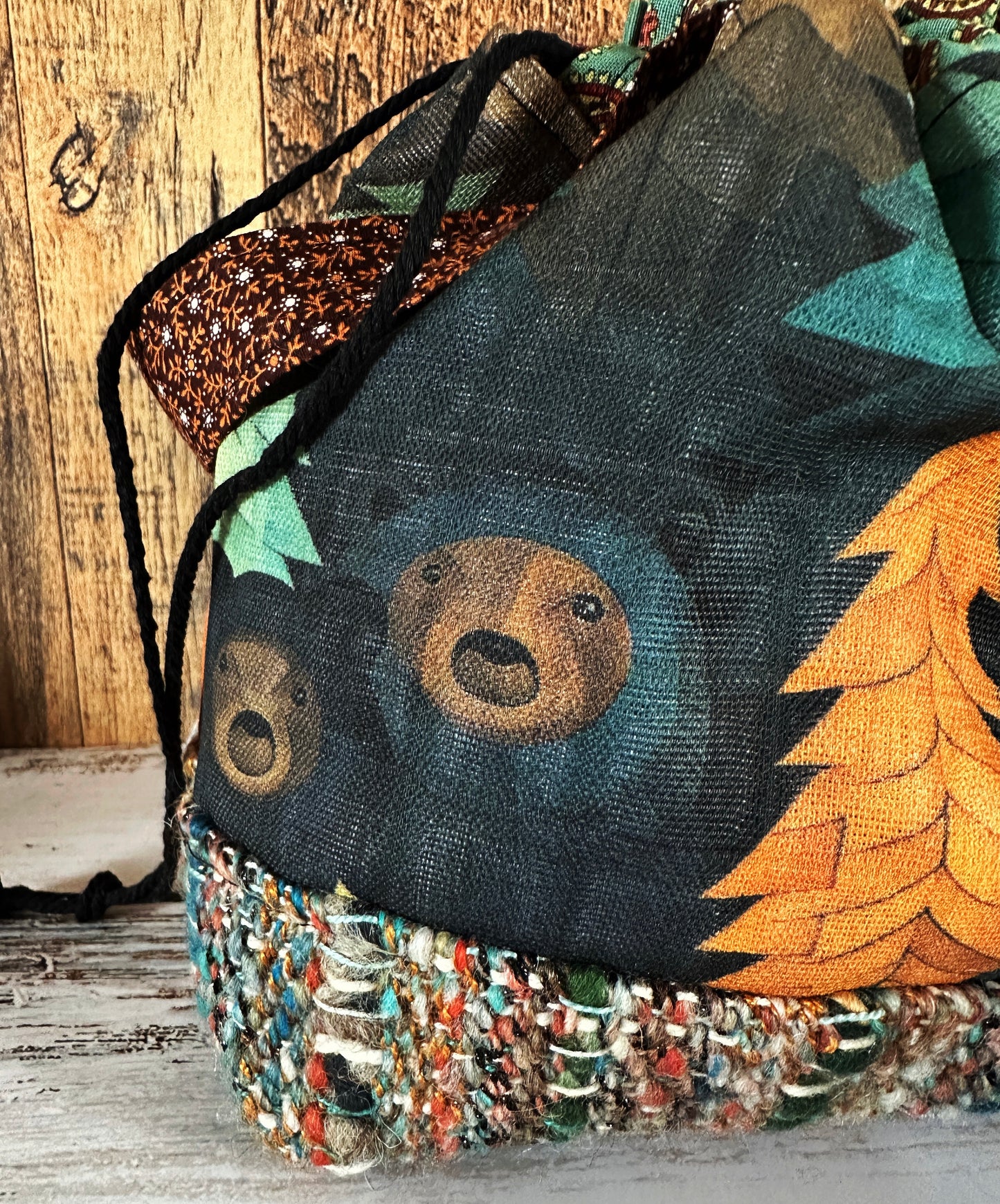 Bears in the Woods with Handwoven Wool Small Project Bag