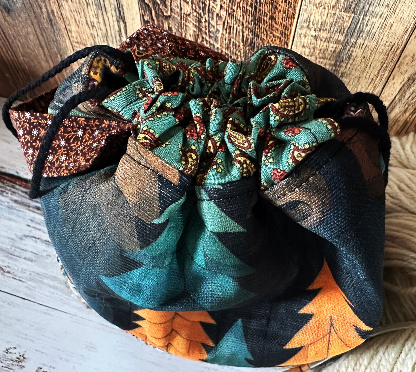 Bears in the Woods with Handwoven Wool Small Project Bag