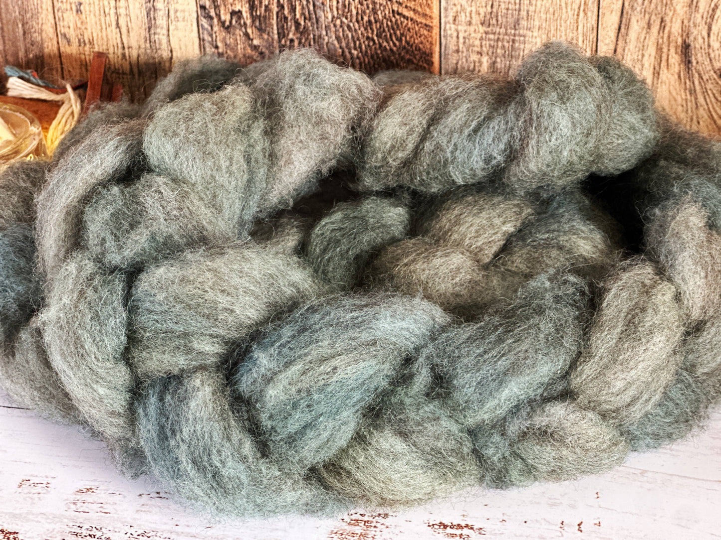 Sage Green 80/20 Shetland and Southdown Heathered Wool Roving