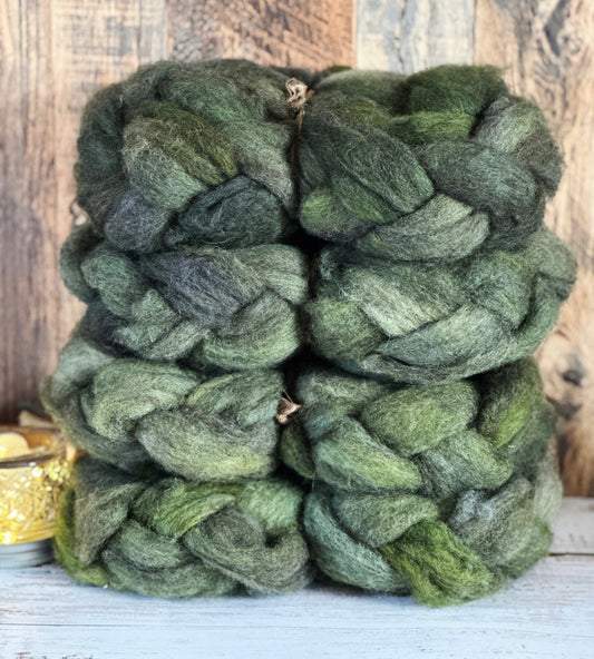 Moss Green 80/20 Shetland and Southdown Heathered Wool Roving